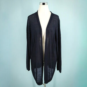 Talbots Plus Size 3X Blue Open Long Sleeve Tunic Linen Blend Cardigan Sweater